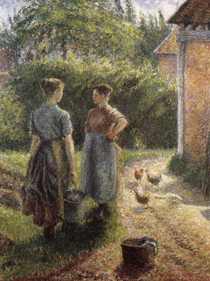 Woman in front of farmhouse